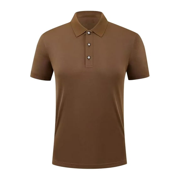 Sakmal Men'S Short Sleeve Collared Brown Solid Classic Henley Style Three Button Henley Closure Summer Tops