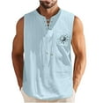 thumbnail image 1 of Sakmal Men Tank Tops Notch Neck Blue Blue with Pockets Solid Camisole Drawstring Mens Sleeveless T Shirts, 1 of 4