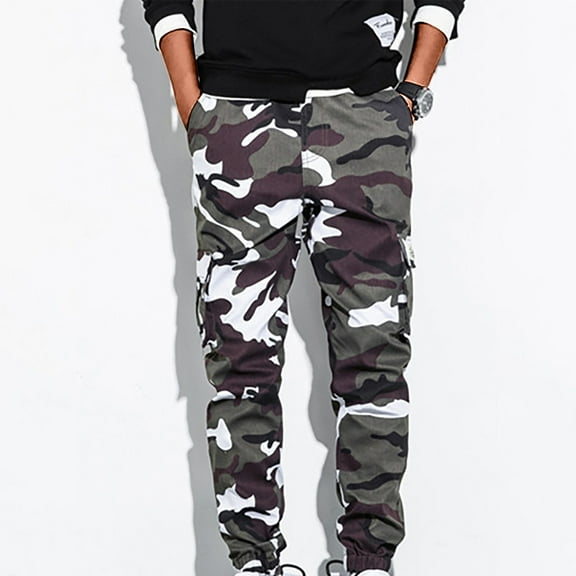 Sakmal Men's Cargo Pants Straight Leg Outdoor White Camo Stretch Men's Pants 8XL
