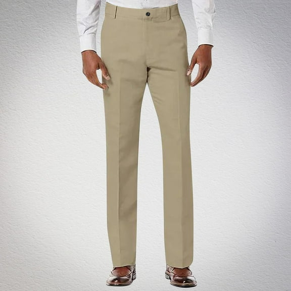 Sakmal Men's Khaki Pants Cotton and Linen Dress Straight Leg Trousers Stretch Gold Classic Fit Men's Chino Pants M