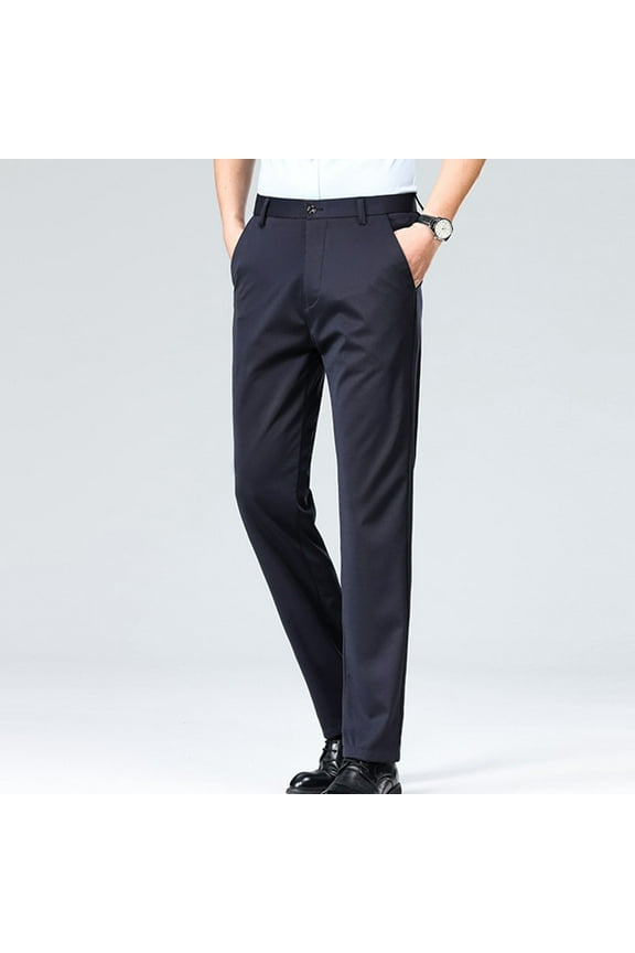 Men's Khaki Pants High Waisted Cotton Straight Leg Trousers Blue Regular Slacks Chino Pants for Men XL