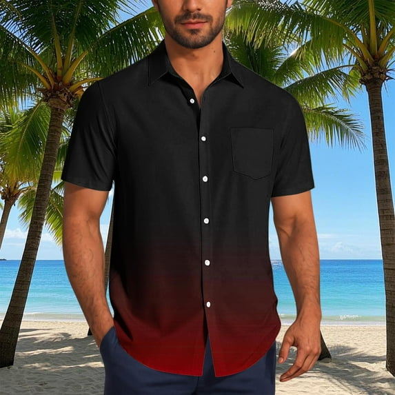 Sakmal Men's and Big Men's Button Down Shirts Lightweight Short Sleeve Tshirts Red Gradient Shirts for Men 3XL