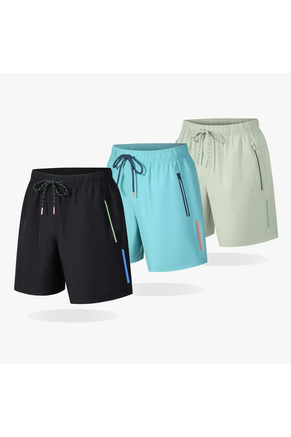 Mens Athletic Shorts Workout Knee Length Gym Quick Dry with Pockets Black Solid 9 Inch Lightweight Shorts for Men L