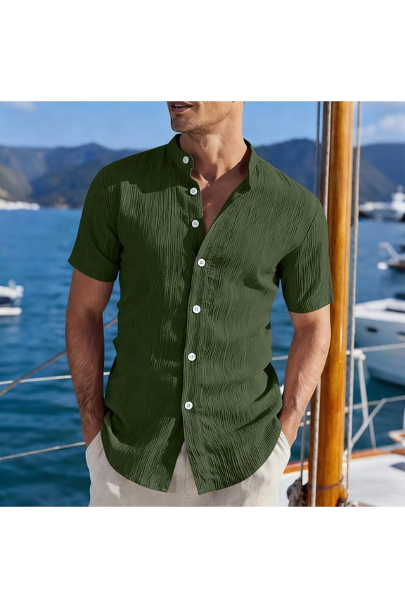 Mens Button Down Shirts Breathable Short Sleeve Tshirts Green Solid Mens Shirts 2XL