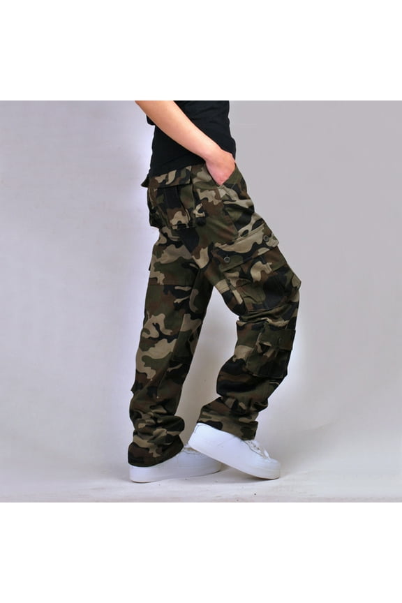 Mens Cargo Pants Straight Leg Cotton Outdoor Green Stretch Camo Mens Pants 3XL