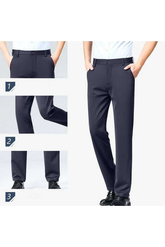 Mens Khaki Pants Straight Leg Dress Trousers Classic Fit Slacks Blue Chino Pants Men M