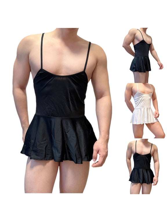 Mens Moomoo Nightgowns Sleeveless Babydoll Big and Tall Moomoo Dress Black Scoop Neck Mens Nightgown Free Size