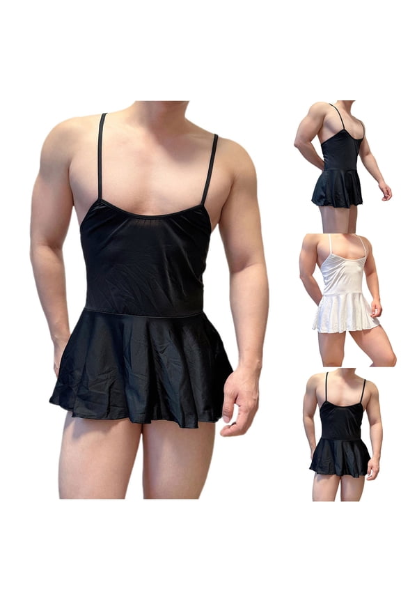 Mens Moomoo Nightgowns Sleeveless Babydoll Big and Tall Moomoo Dress Black Scoop Neck Mens Nightgown Free Size