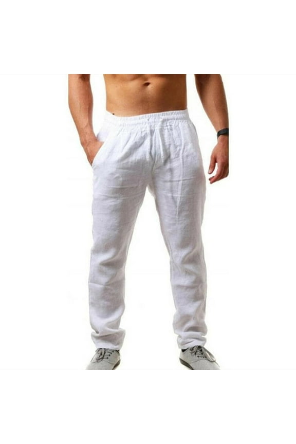 Mens Pants Available in Big & Tall Khakis White Full Breathable Cotton Solid Linen Men'S Trousers