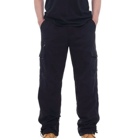 Sakmal Mens Pants Cargo Full Black Solid Pockets Loose Men'S Trousers