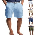 thumbnail image 1 of Sakmal Mens Shorts Bermuda Cotton Linen Stretch Solid Blue 7 Inch Vacation Mens Shorts L, 1 of 5