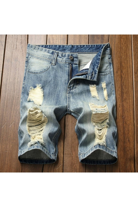 Mens Shorts Bermuda Jean Denim Cut-off Casual 9 Inch Blue Lightweight Solid Mens Shorts M