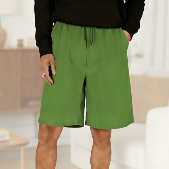 Sakmal Mens Shorts Bermuda Wide Leg Green Summer Solid 7 Inch Shorts for Men S