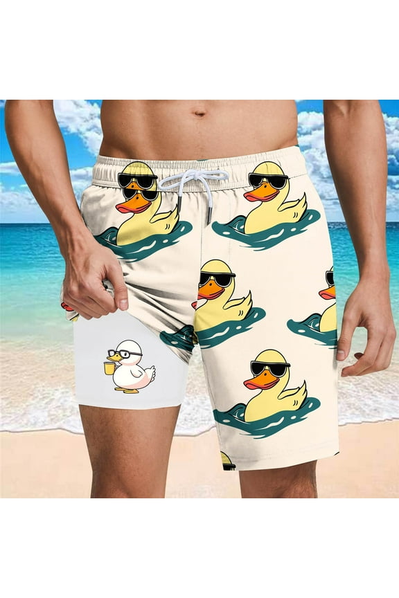 Mens Shorts Board Bermuda Elastic Waist Drawstring 7 Inch Beige Hawaiian Mens Shorts L