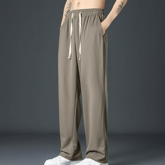 Sakmal Mens Sweatpants Wide Leg Drawstring Open Bottom Pants Khaki Running High Waisted Mens Sweatpants 4XL