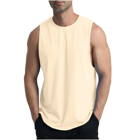 Sakmal Mens Tank Tops Summer Yellow Scoop Neck Yellow Camisole Solid Muscle Stringer Sleeveless Shirts