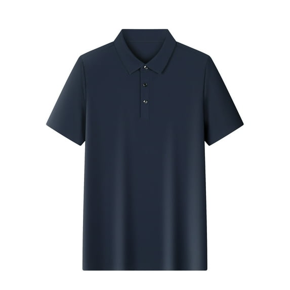 Sakmal Mens Tshirts Blue Short Sleeve Collared Solid Classic Henley Style Three Button Henley Closure Tops