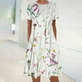 thumbnail image 1 of Sakmal Mid-Length Womens Summer Dresses Crew Neck White Basic Short Sleeve Floral Shift Dress, 1 of 5