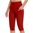 thumbnail image 1 of Sakmal Mid Rise Leggings Women Red Soft Compression Yoga Pants Short Workout Solid Leggings with Pockets, 1 of 6