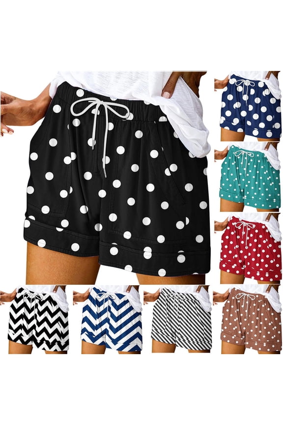Shorts Women Wide Leg Brown Comfy Polka Dot Shorts with Pockets