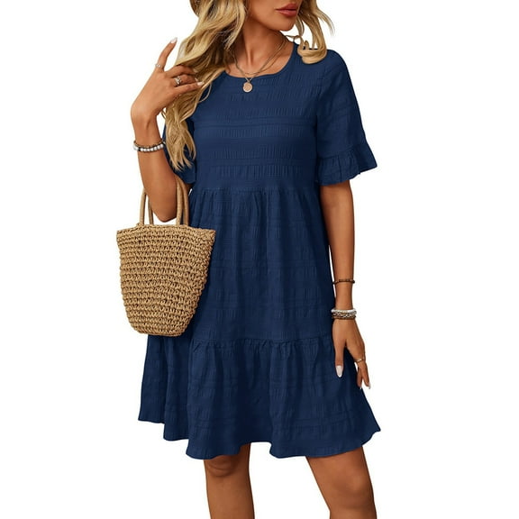 Sakmal Midi Womens Dresses Spring T Shirt Blue Ruffle Dress Flutter Sleeve Elegant Dresses for Women