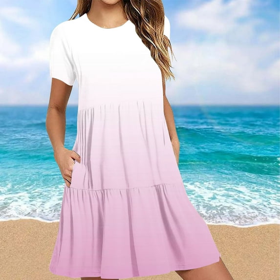 Sakmal Midi Womens Dresses Spring Vacation T Shirt White Dress Short Sleeve A Line Dresses with Pockets