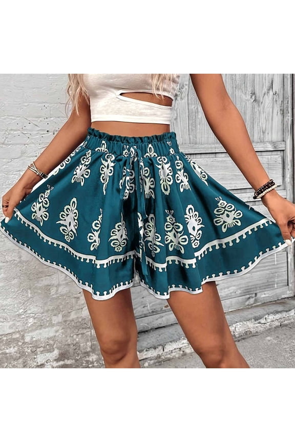 Mini Skorts for Women Blue A line Flowy Butterfly Boho 7 Inch Inseam Fashion Skorts