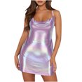 thumbnail image 1 of Sakmal Mini Summer Dresses for Women 2024 Square Neckline Purple Evening Party Sleeveless Patent Leather Gradient Sexy Bodycon Dress, 1 of 6