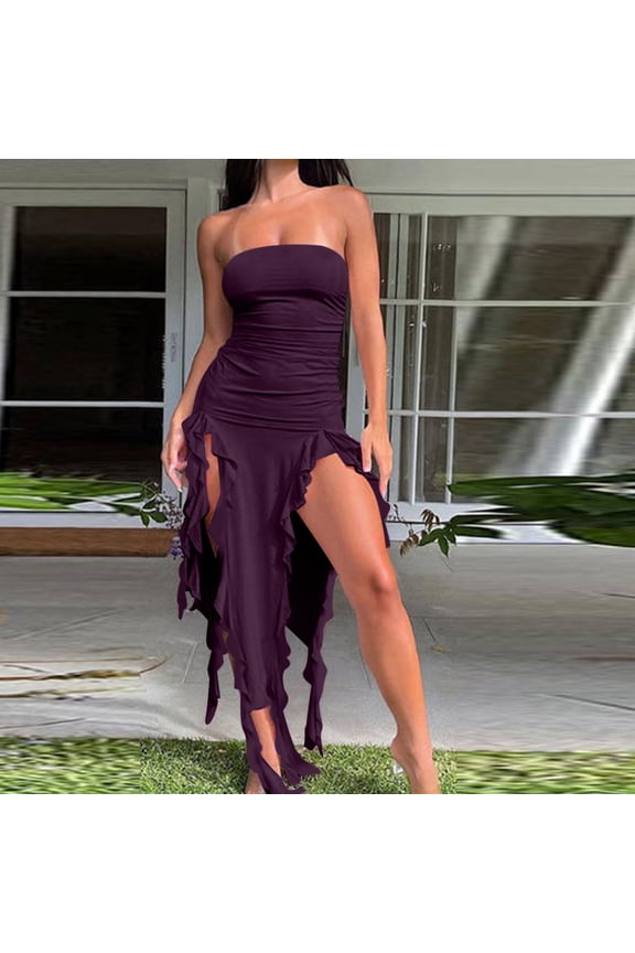 Mini Summer Dresses for Women 2025 Purple Sheath Sexy Bodycon Dress High Slit Dresses for Women