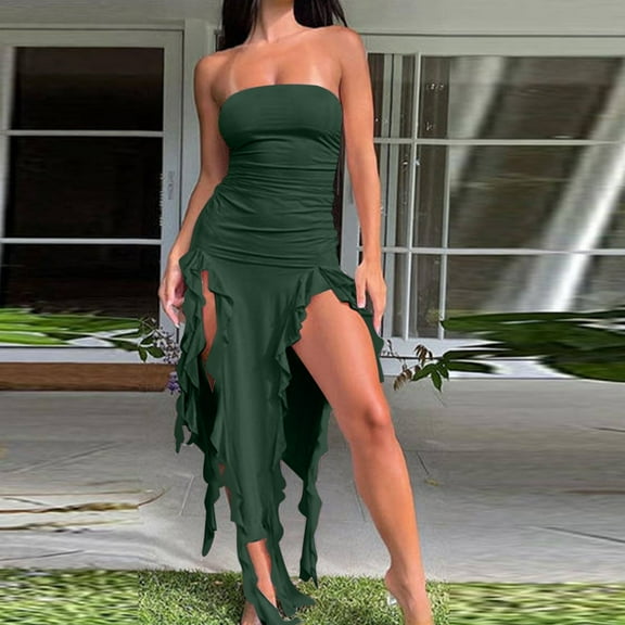 Sakmal Mini Summer Dresses for Women Green Bodycon Sexy Sheath Dress High Slit Dresses for Women