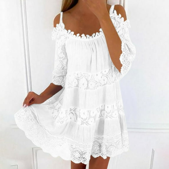 Sakmal Mini Summer Dresses for Women Petite Sundress White Cute Dress Sleeveless Lace Dresses
