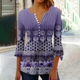 thumbnail image 1 of Sakmal Womens Tops Clearance Under $10 3/4 Sleeve Purple Button Floral V-Neck Tunic Womens Shirts for Summer, 1 of 4