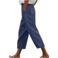 thumbnail image 1 of Sakmal Month Top Deal Cropped Capri Pants Blue Solid Linen Pants for Ladies, 1 of 4