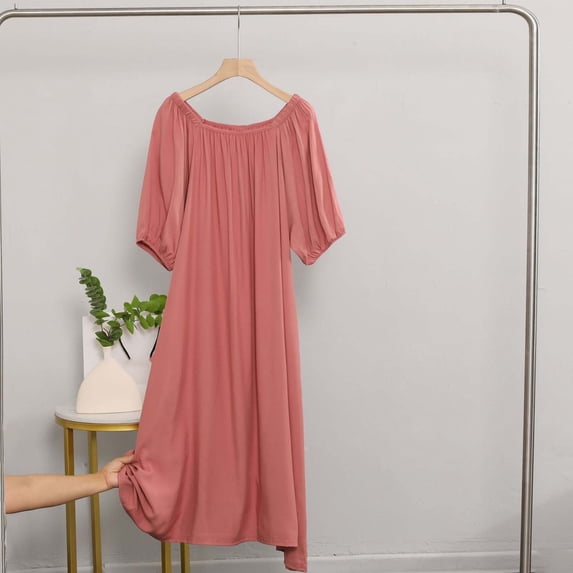 Sakmal Moo Moo Cotton Nightgown for Women Short Sleeve Sleepwear Cute Crew Neck Solid Nightgown for Women XL