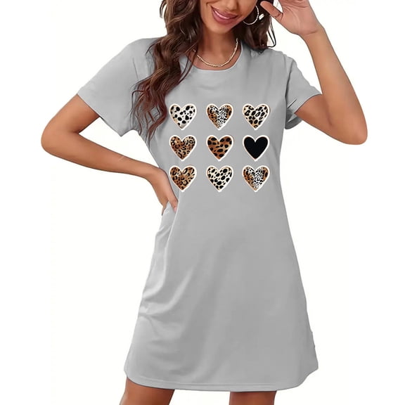 Sakmal Moo Moo Nightgown for Women Gray Short Comfy Plus Size Mumu Dress Short Sleeve Print Nightgowns for Women