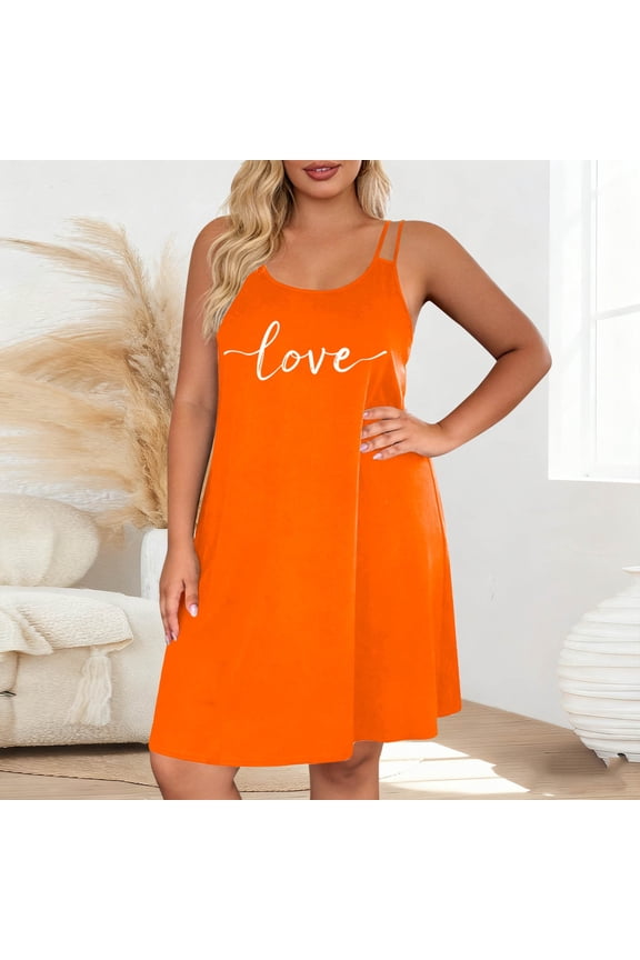 Moo Moo Nightgown for Women Sleeveless Sleep Tank Love Print Crew Neck Lightweight Nightgown for Women XL