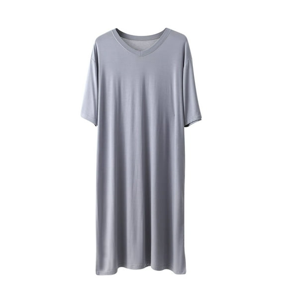 Sakmal Moo Moo for Men Short Sleeve Comfy Cotton Nightwear Gray V Neck Mens Nightgown XXL