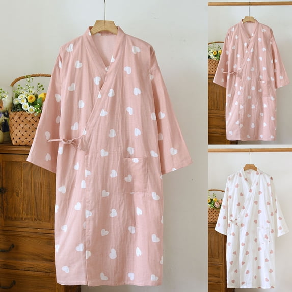 Sakmal Moo Moos for Women Cotton Heart Print Long Sleeve Mumu Dress Casual V-Neck Womens Nightgown L