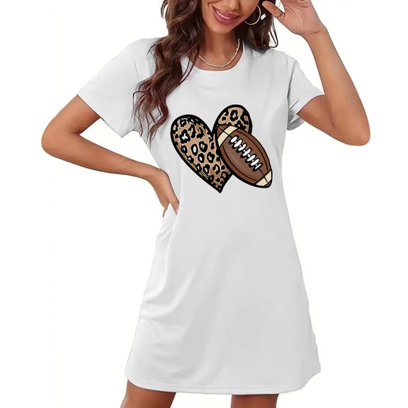 Sakmal Moo Moos for Women Nightgown White Cute Short Sleepwear Rugby Print Short Sleeve Nightgowns for Women