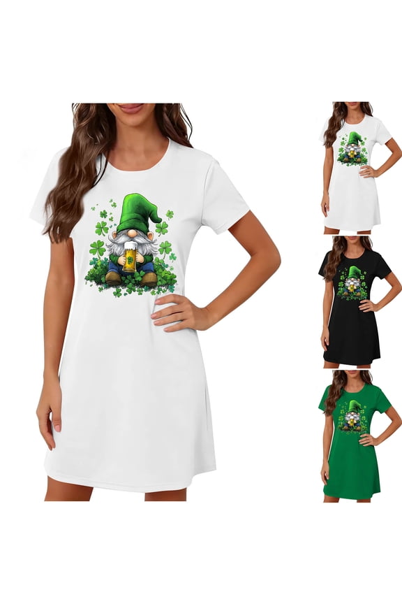 Moo Moos for Women Nightgowns Cute Short Sleeve St Patrick's Day Nightwear Irish St Paddys Day Short Shamrock Print Womens Nightgown L