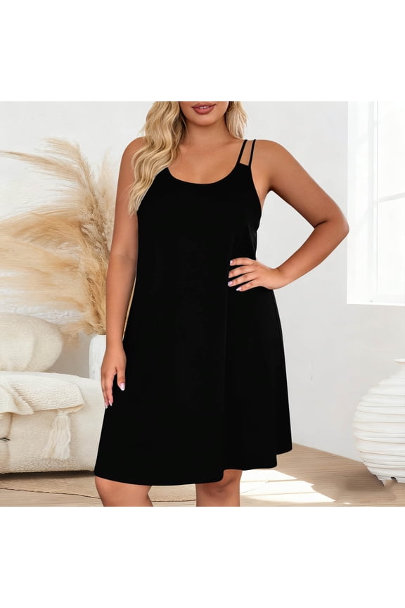 Moo Moos for Women Sleeveless Sleep Tank Crew Neck Cute Solid Womens Nightgown 2XL