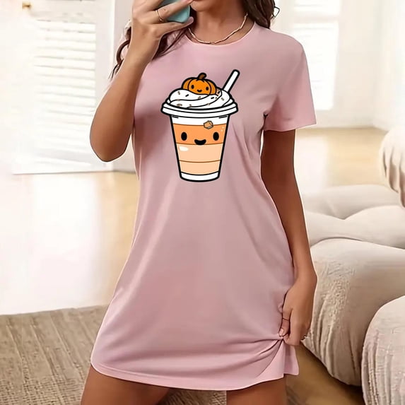 Sakmal Moomoo Nightgowns Women Cute Halloween Sleep Dress Pink Short Sleeve Nightgowns for Women