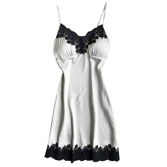 Sakmal Moomoo Nightgowns for Women White Lace Chemises Sleepwear Sleeveless Chemises for Women