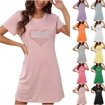 Sakmal Moomoo Nightgownss for Women Love Valentines Lightweight Short Sleeve Mumu Dress Short Heart Print Womens Nightgown L