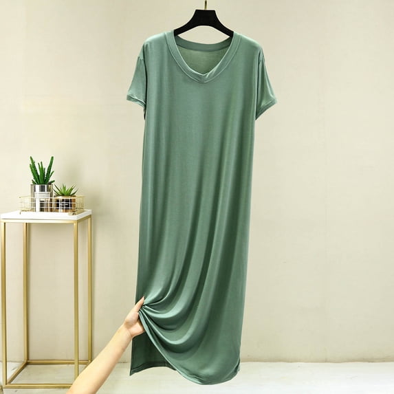 Sakmal Moomoos for Women Short Sleeve Cotton Sleepwear Solid Lightweight V-Neck Ladies Nightgown Free Size