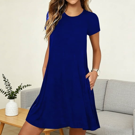 Sakmal Moomoos for Women Short Sleeve Pajama Dress Solid Lightweight Crew Neck Womens Nightgown with Pockets