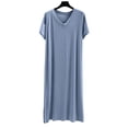 thumbnail image 1 of Sakmal Mumu Cotton Nightgowns for Women Short Sleeve Mumu Dress Lightweight V-Neck Solid Nightgown for Women Free Size, 1 of 6