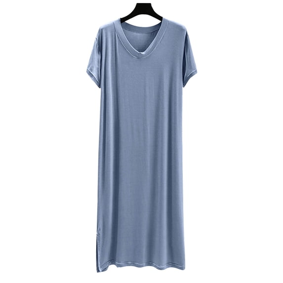 Sakmal Mumu Cotton Nightgowns for Women Short Sleeve Mumu Dress Lightweight V-Neck Solid Nightgown for Women Free Size