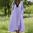 thumbnail image 1 of Sakmal Mumu Womens Dresses Maxi Spring Cotton Linen Shirt Dress Long Sleeve V Neck Purple Ladies Sundress L, 1 of 8