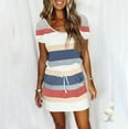 thumbnail image 1 of Sakmal Navy Women'S Dresses Knee Length Shift Dresses Striped Short Sleeve Loose Casual Womens Skirts, 1 of 5
